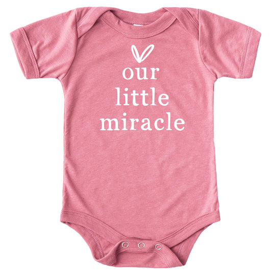 Our Little Miracle infant bodysuit military green with white graphic, ideal baby shower gift