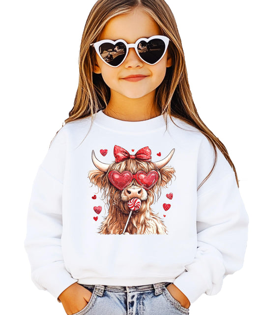 Cow Hearts Valentines Western Sweatshirt for Women Youth and Toddler Girls