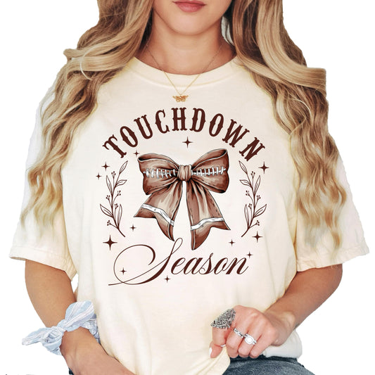 Touchdown Season Shirt for Women and Teens Football Coquette Bow T-Shirt Game Day Tee