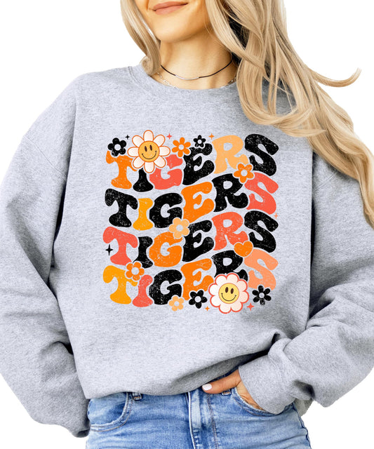 Tigers Sweatshirt for Women, Teens & Youth Retro Black and Orange Sports Sweater
