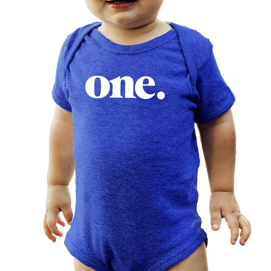 Olive Loves Apple Bold One birthday bodysuit styled as a first birthday outfit for baby boy or girl