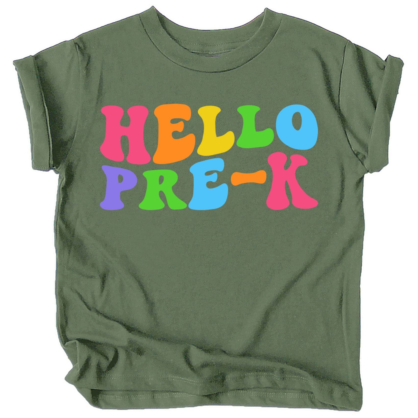 Hello Pre-K back to school kids shirt in purple with bold wavy lettering