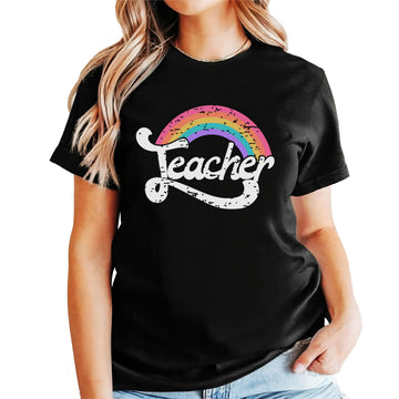 Teacher Rainbow Fun Teacher Shirt for Adult Women for 1st and Last Day of School