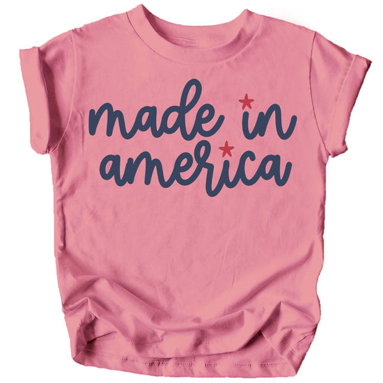 Pink 4th of July toddler shirt and bodysuit set with white Made in America graphic