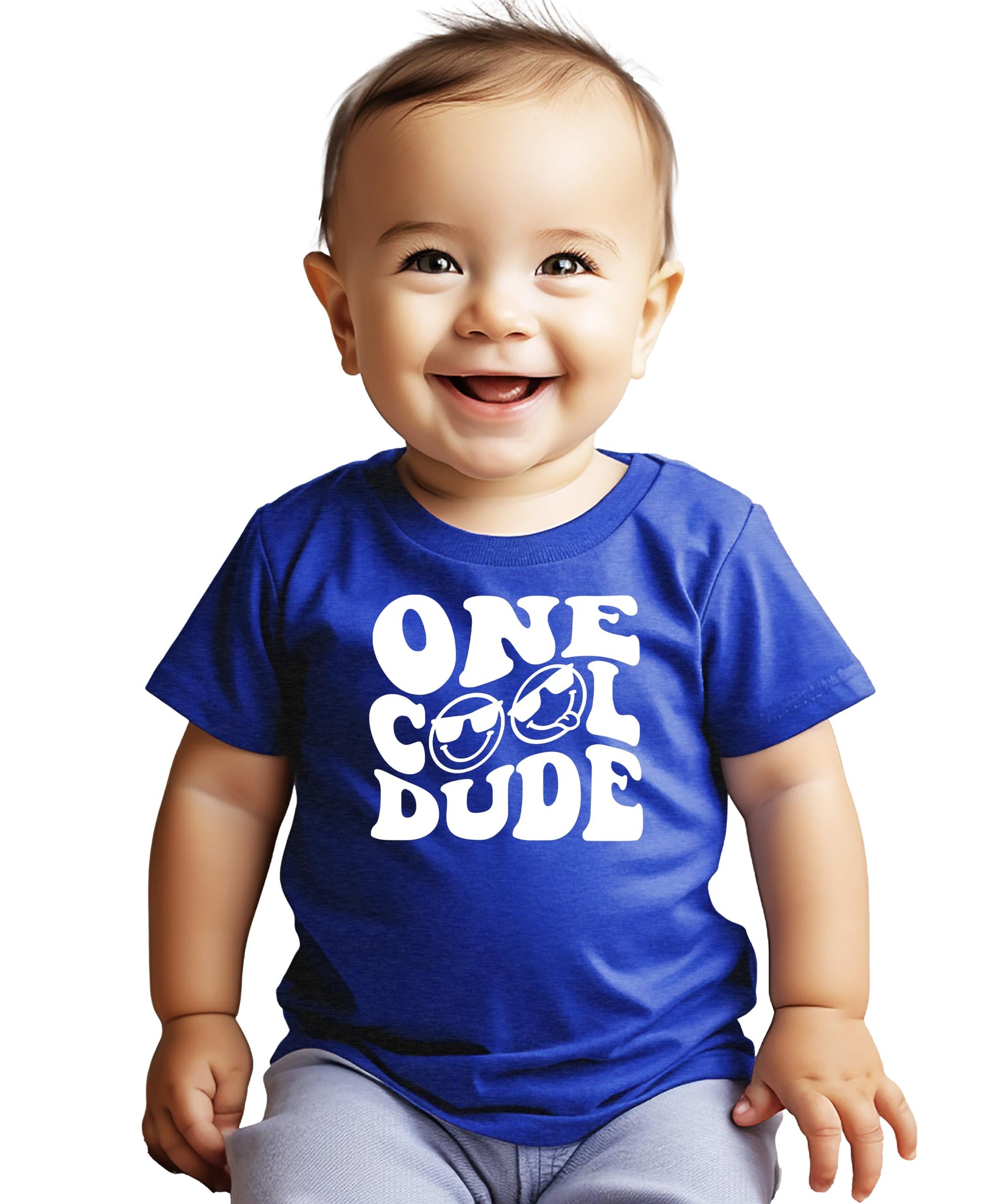 One Cool Dude retro graphic first birthday shirt for baby boys in black
