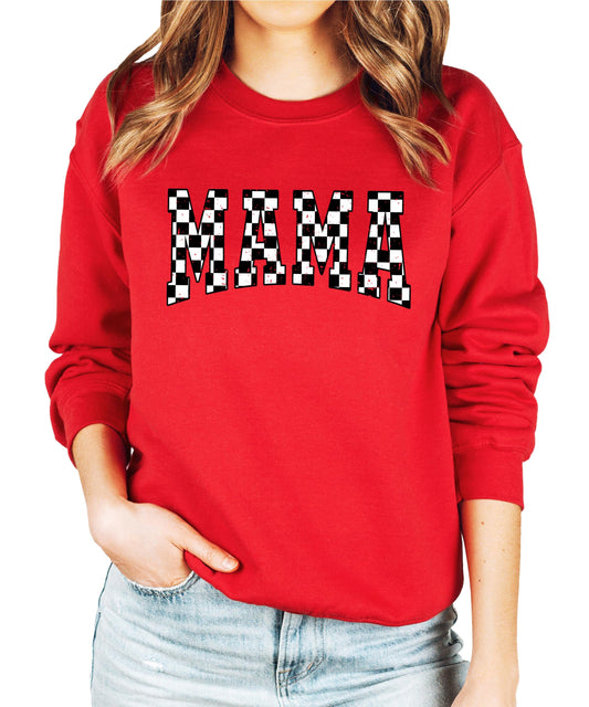 Trendy Mama Sweatshirt for Women White & Black Checkered Cozy Sweater for Mom White Sweatshirt Adult X-Large