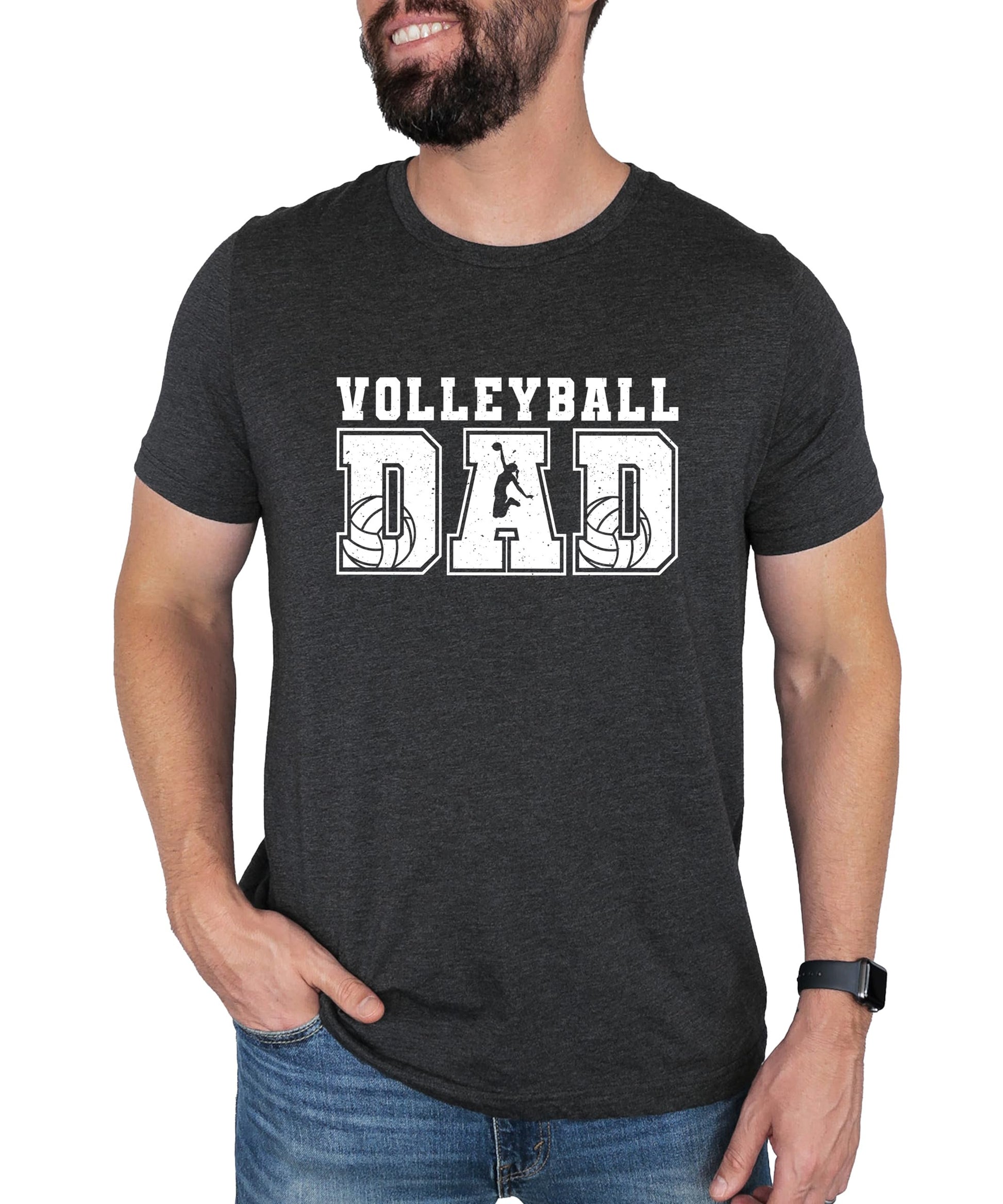Back view of volleyball dad graphic tee showing shirt construction