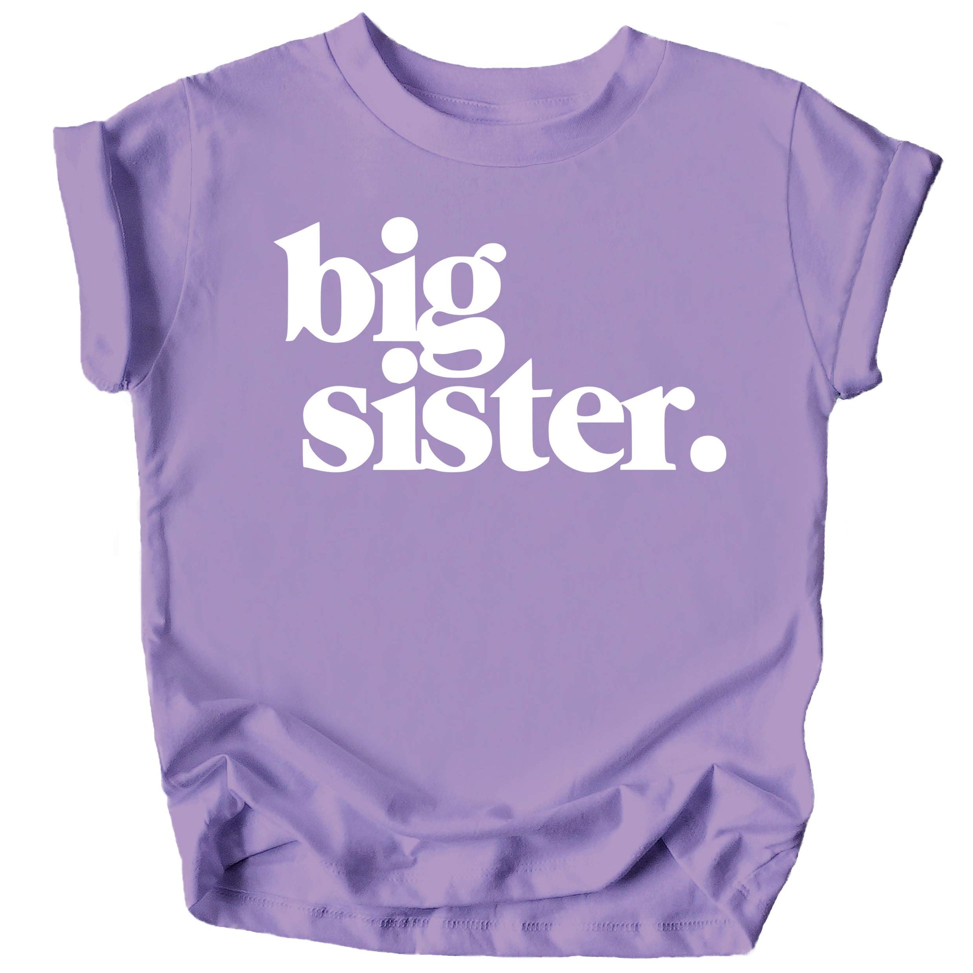 Purple youth t-shirt with white Big Sister text for pregnancy announcement