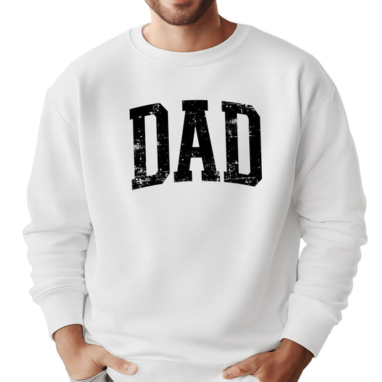 Front view of Olive Loves Apple distressed dad crewneck sweatshirt for men