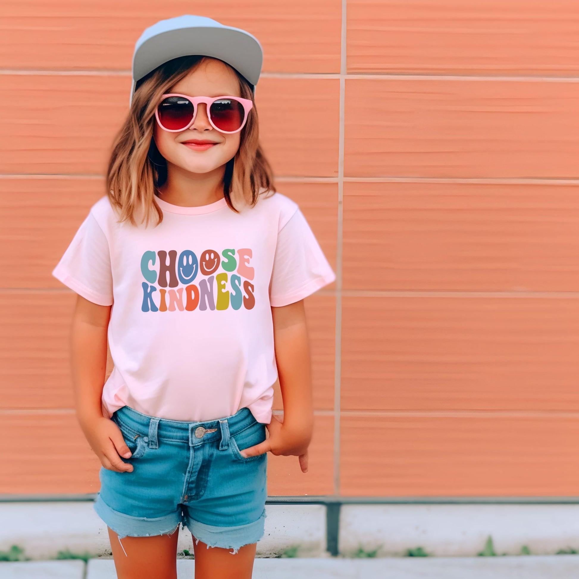 Side or detail view of Choose Kindness retro toddler tee for girls