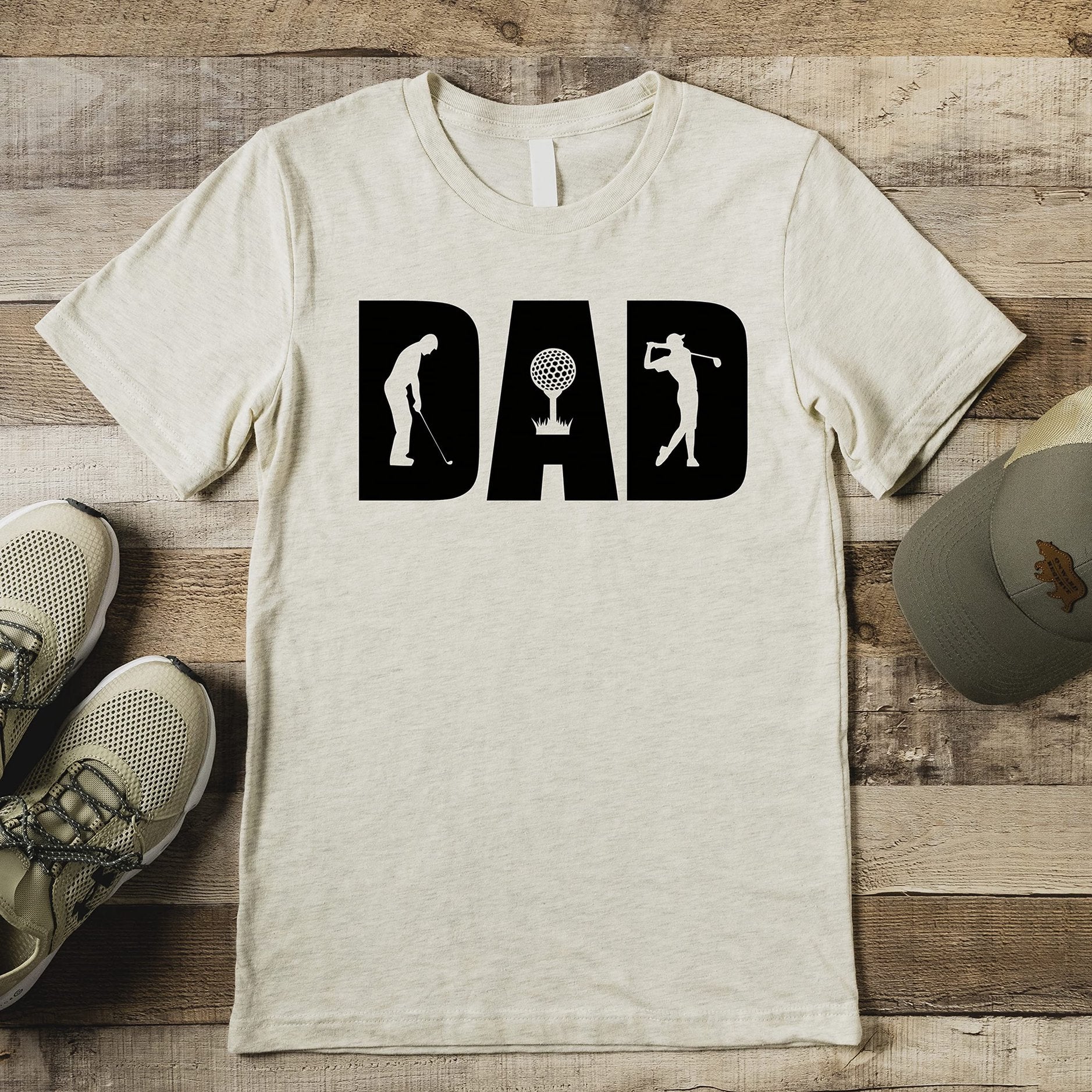 Men's red vintage golf t-shirt styled casually, perfect Father's Day gift idea
