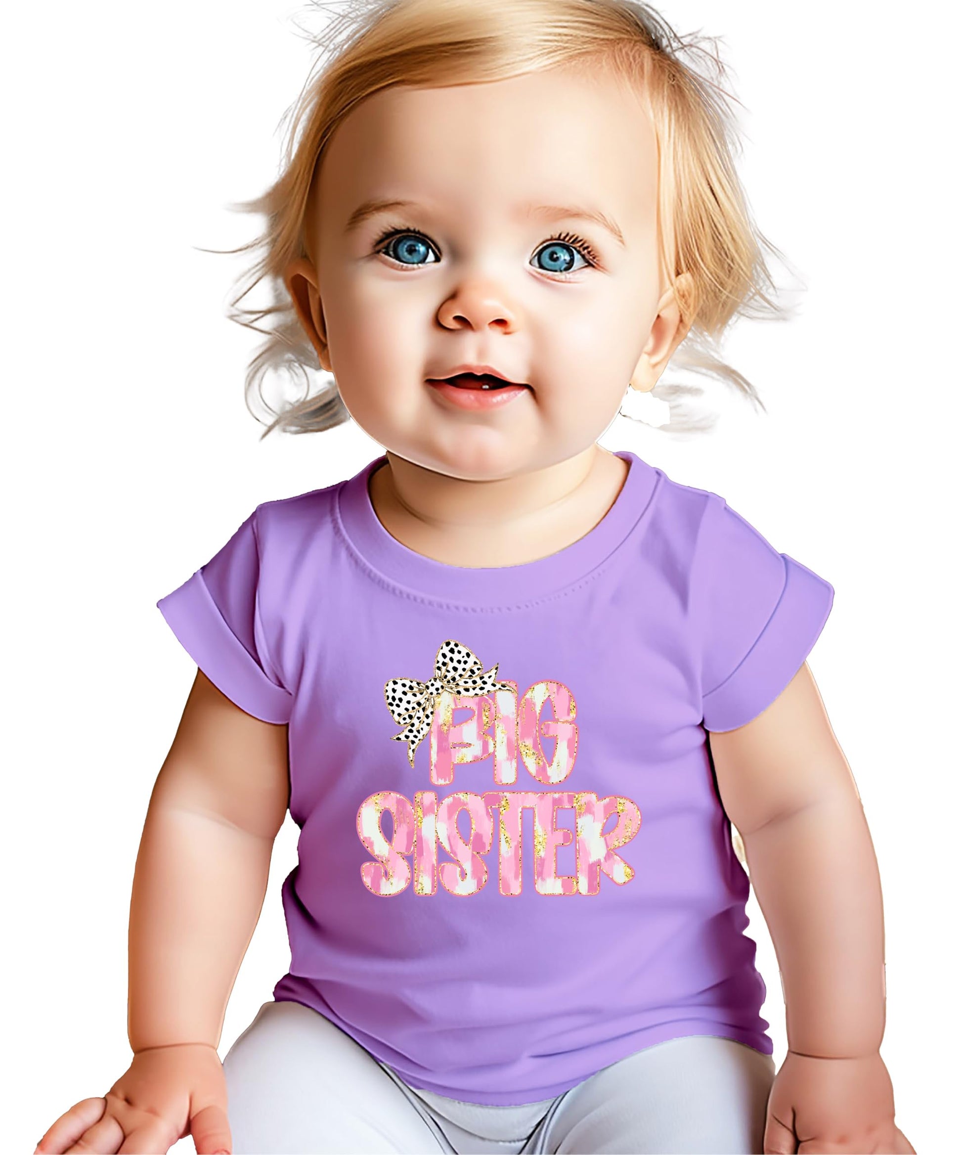 Detail shot of Big Sister leopard bow design on black youth graphic shirt