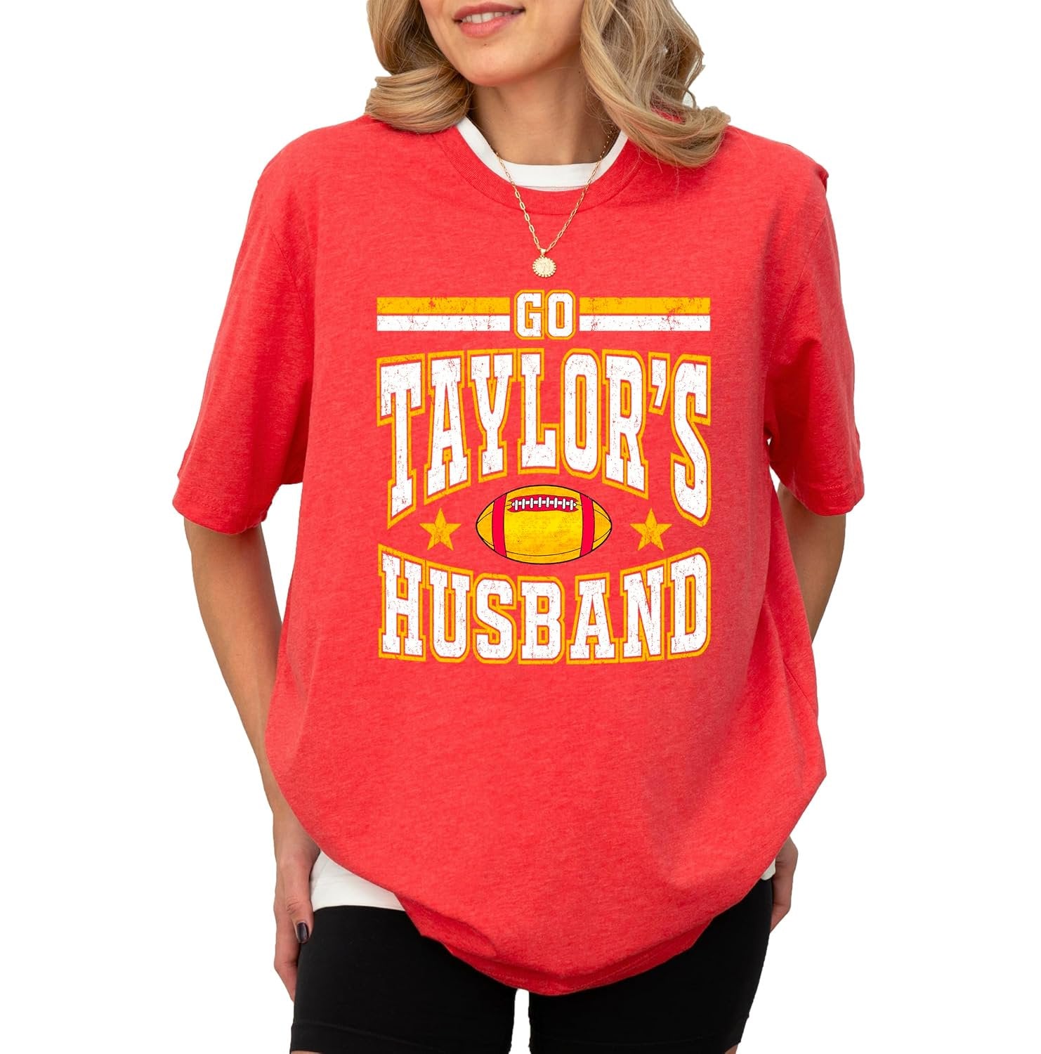 Go Taylor's Husband game day tee styled for a football watch party — women's and girls' sizes available