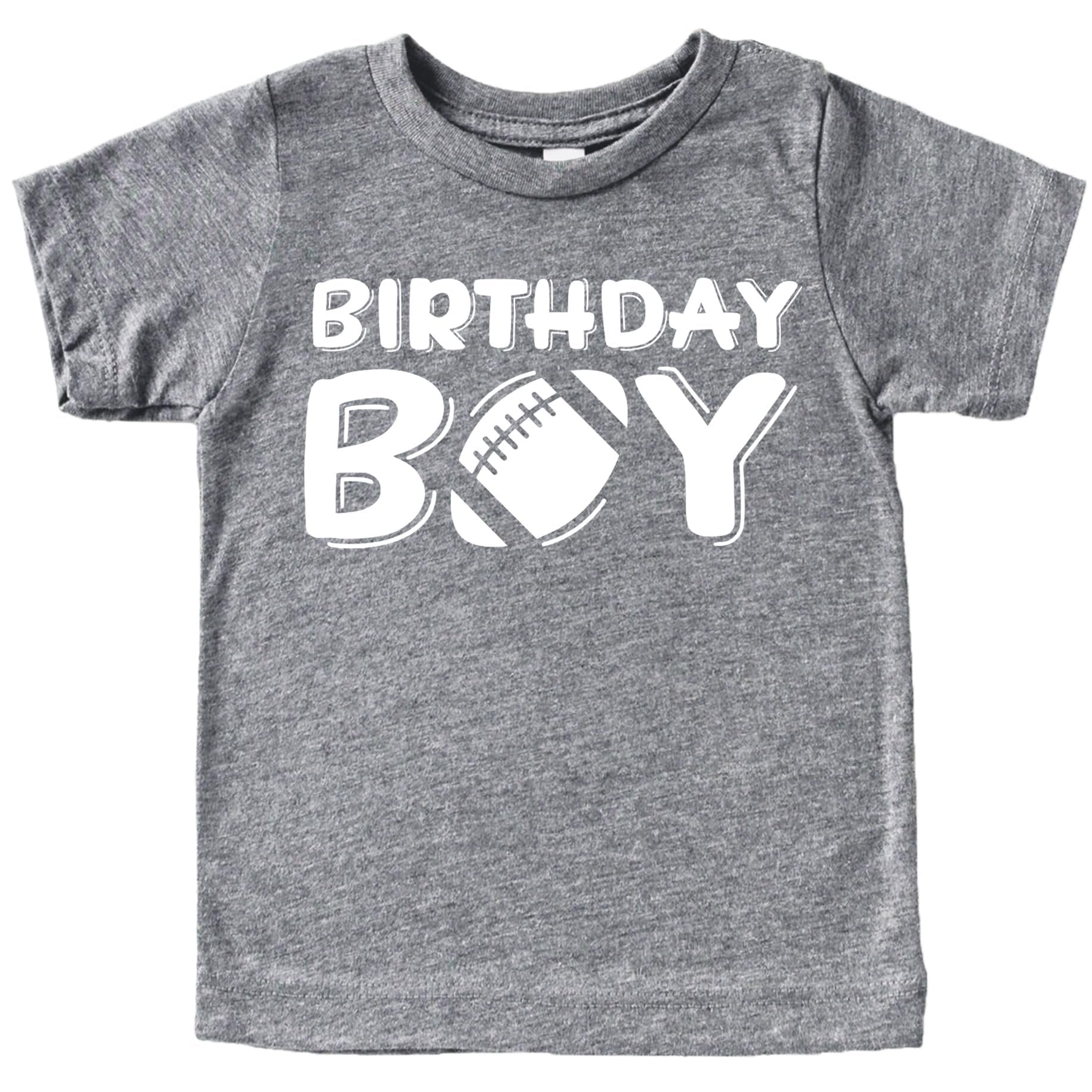 Boys granite heather football birthday shirt with bold graphic design for toddler and youth sizes