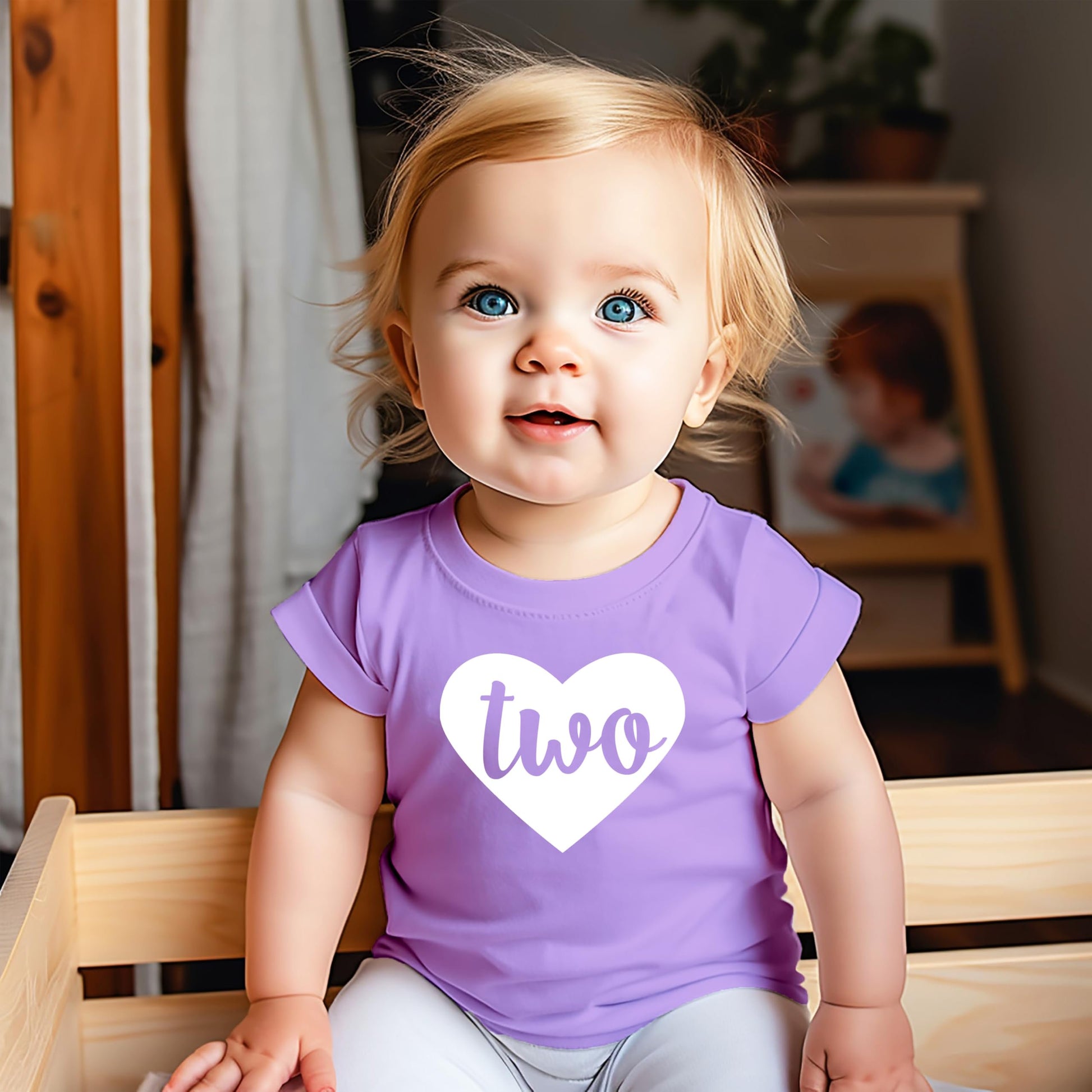 Two in Heart second birthday shirt for girls showing shirt front and back view