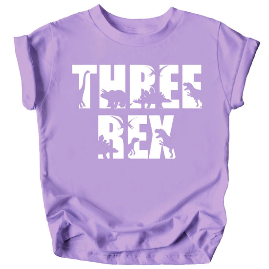 White on military green Three Rex dinosaur 3rd birthday toddler tee with bold dino graphic
