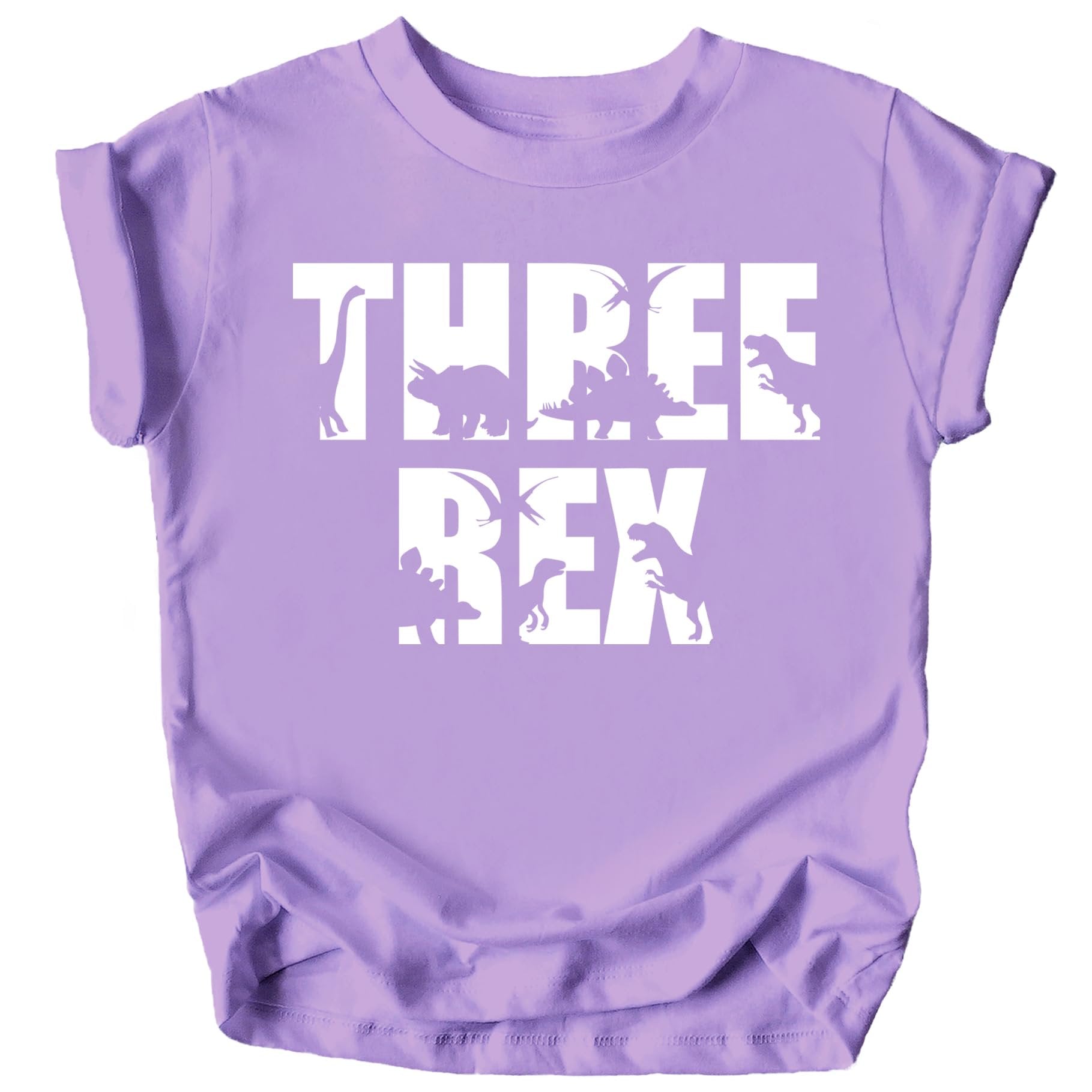 White on military green Three Rex dinosaur 3rd birthday toddler tee with bold dino graphic