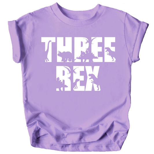 White on military green Three Rex dinosaur 3rd birthday toddler tee with bold dino graphic