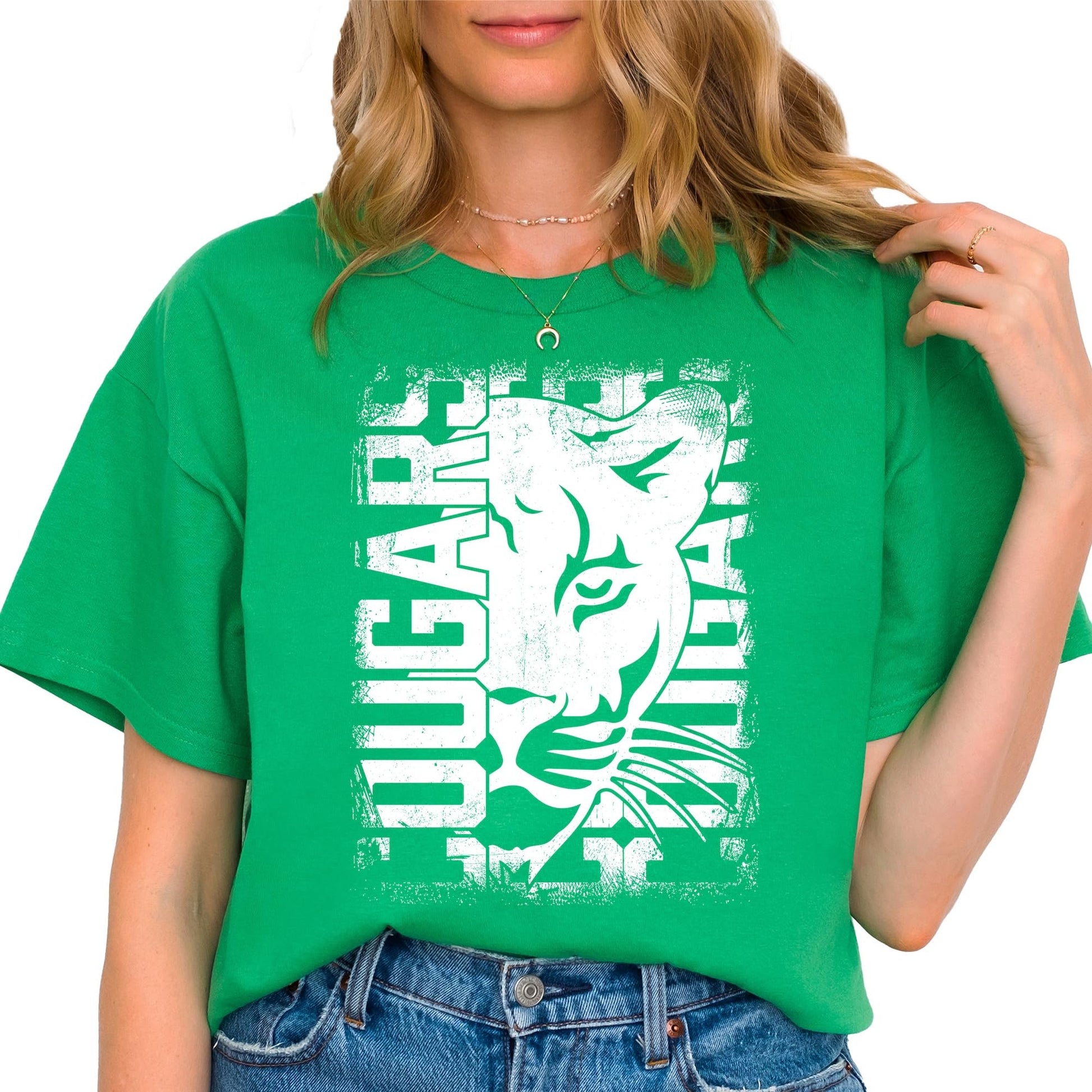 Black graphic tee with Cougars mascot design for adults and teens school spirit