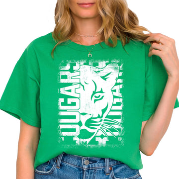 Black graphic tee with Cougars mascot design for adults and teens school spirit