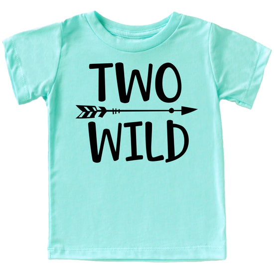 Close-up of the Two Wild design on a soft toddler birthday t-shirt