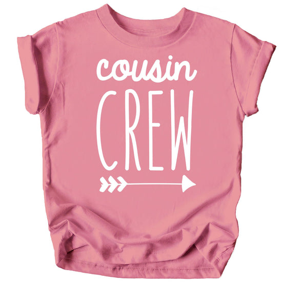 Close-up of Cousin Crew arrow graphic print on gray heather baby shirt