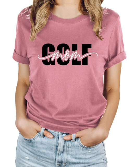Golf Mom trendy shirt worn by woman showing fit and style