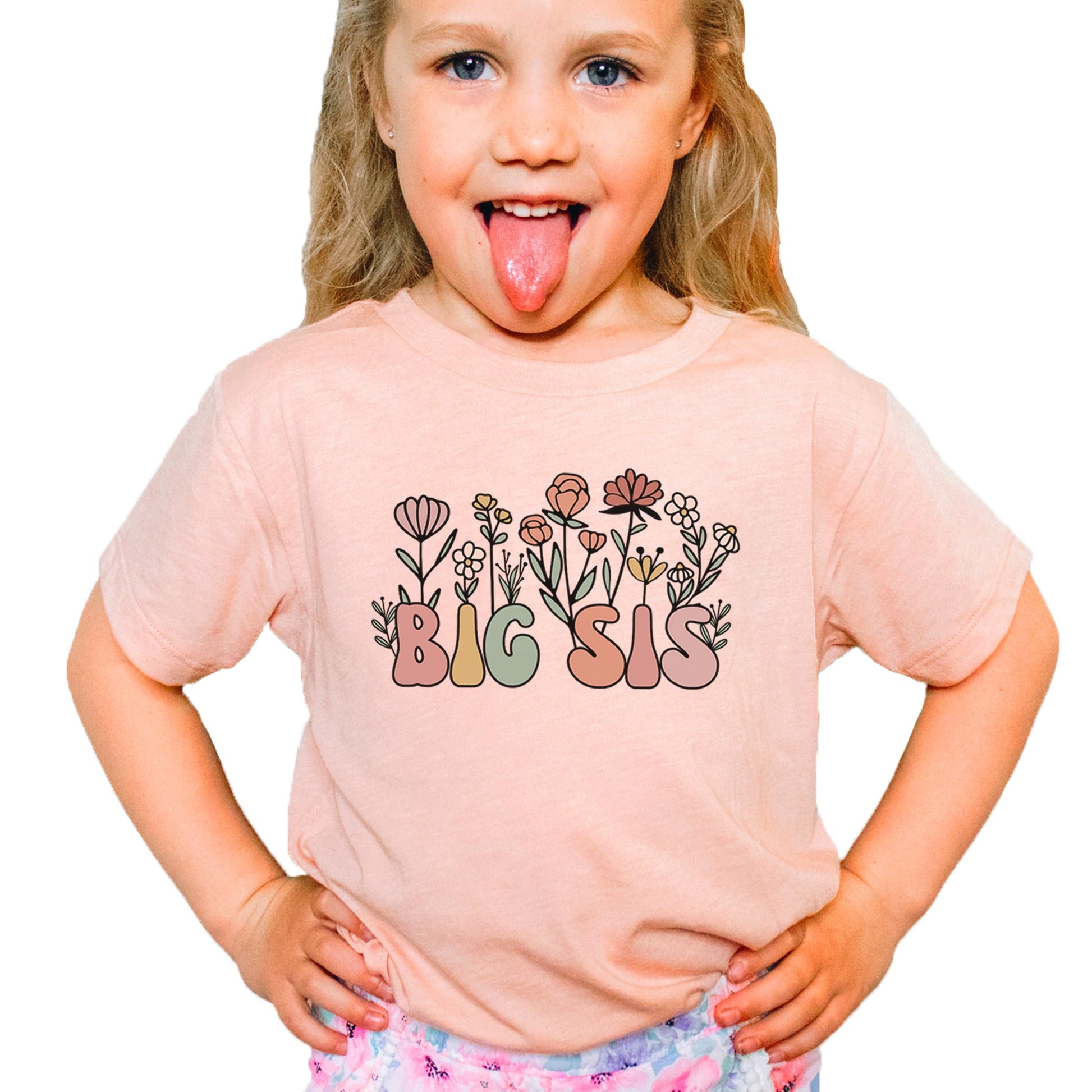 Back or alternate view of the Olive Loves Apple floral big sister toddler tee