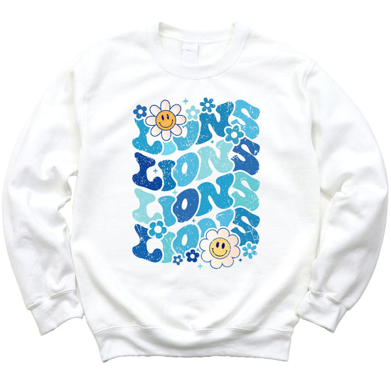 Side or alternate view of women's gray Lions retro fan sweatshirt