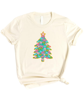 Christmas Tree Pink Bow Ornaments Kids Graphic Tee