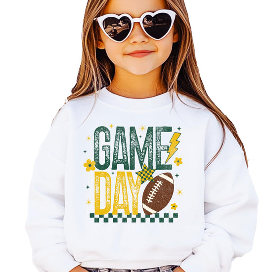 Gray sweatshirt with football flowers design laid flat product shot