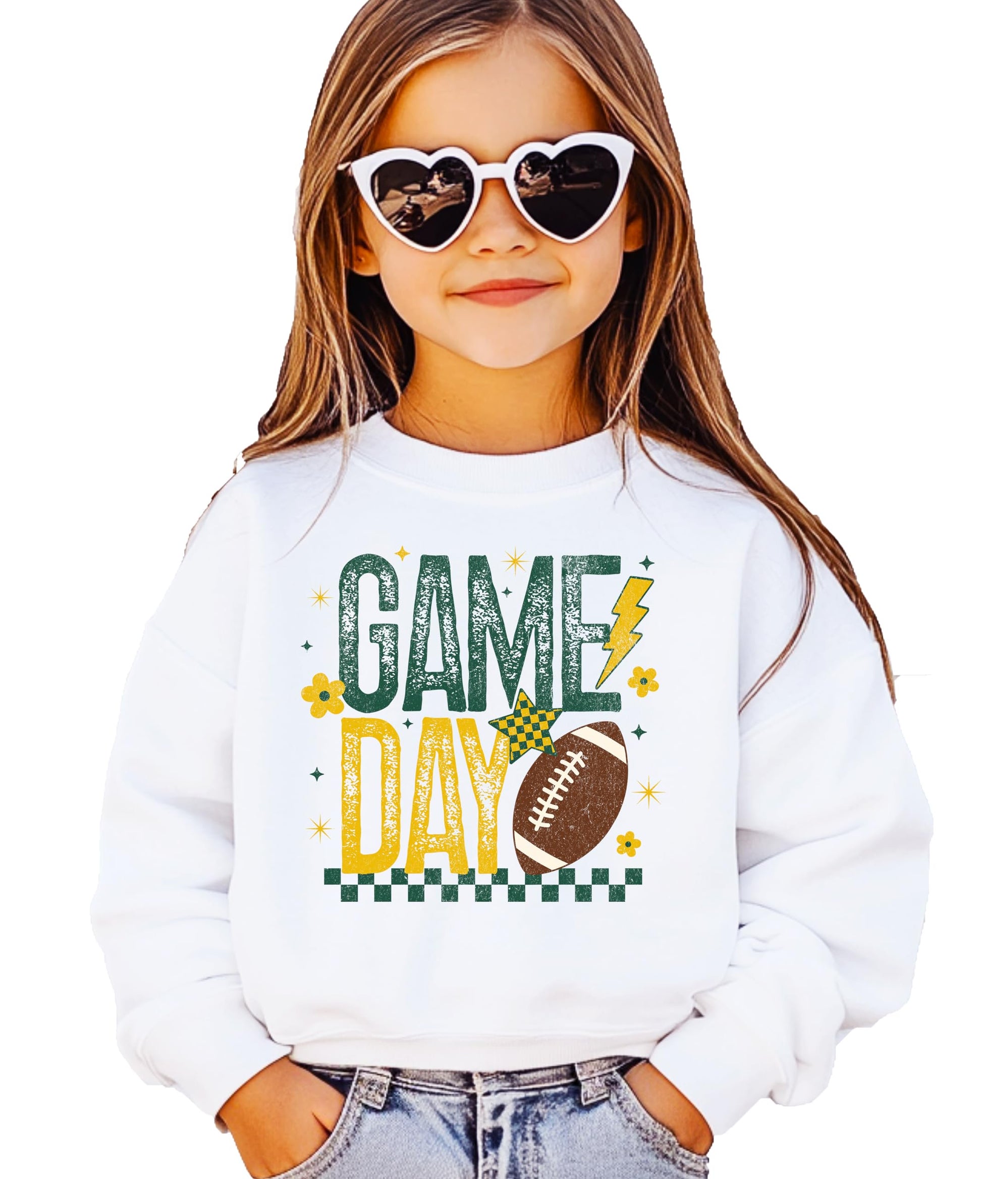 Gray sweatshirt with football flowers design laid flat product shot