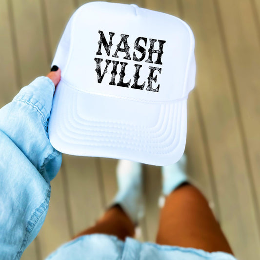 Nashville Distressed Trucker Hat for Women Foam Front Classic 5 Panel Mesh Snapback