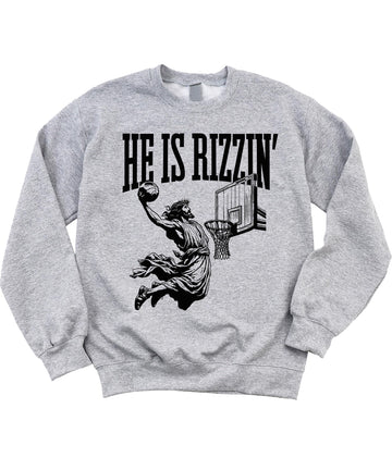 He is Rizzin Sweatshirt for Men Women Teens and Kids Funny Gen Z Jesus Basketball Sweater