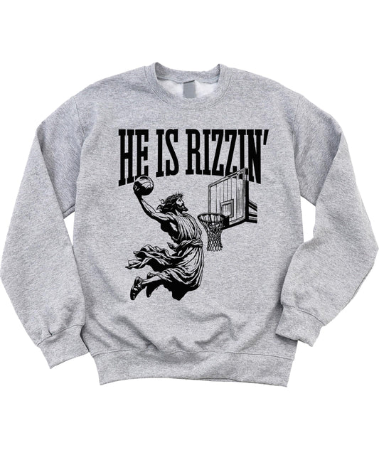 He is Rizzin Sweatshirt for Men Women Teens and Kids Funny Gen Z Jesus Basketball Sweater