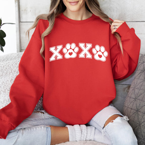 Dog mom cat mom Valentine's Day sweatshirt with heart pawprint graphic