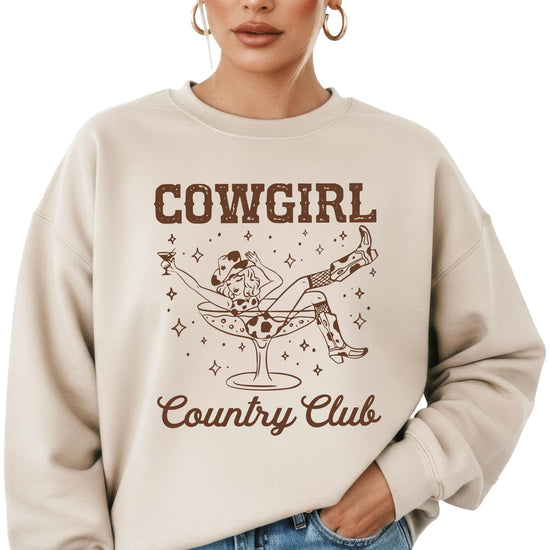 Back or side view of women's western graphic sweatshirt from Olive Loves Apple
