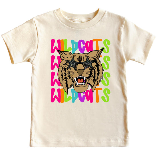 Full view of black wildcats school spirit shirt for women