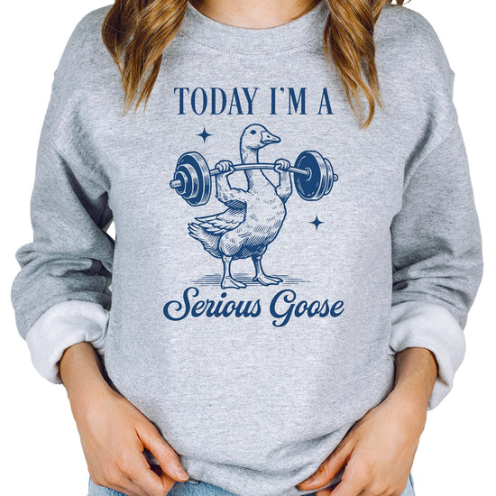 Black fitness humor sweatshirt with jacked goose graphic perfect for gym wear