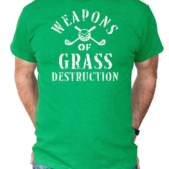 Man wearing black golf humor t-shirt showing fit and style
