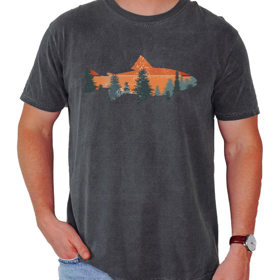 Back view of seafoam trout fishing graphic t-shirt showing design placement