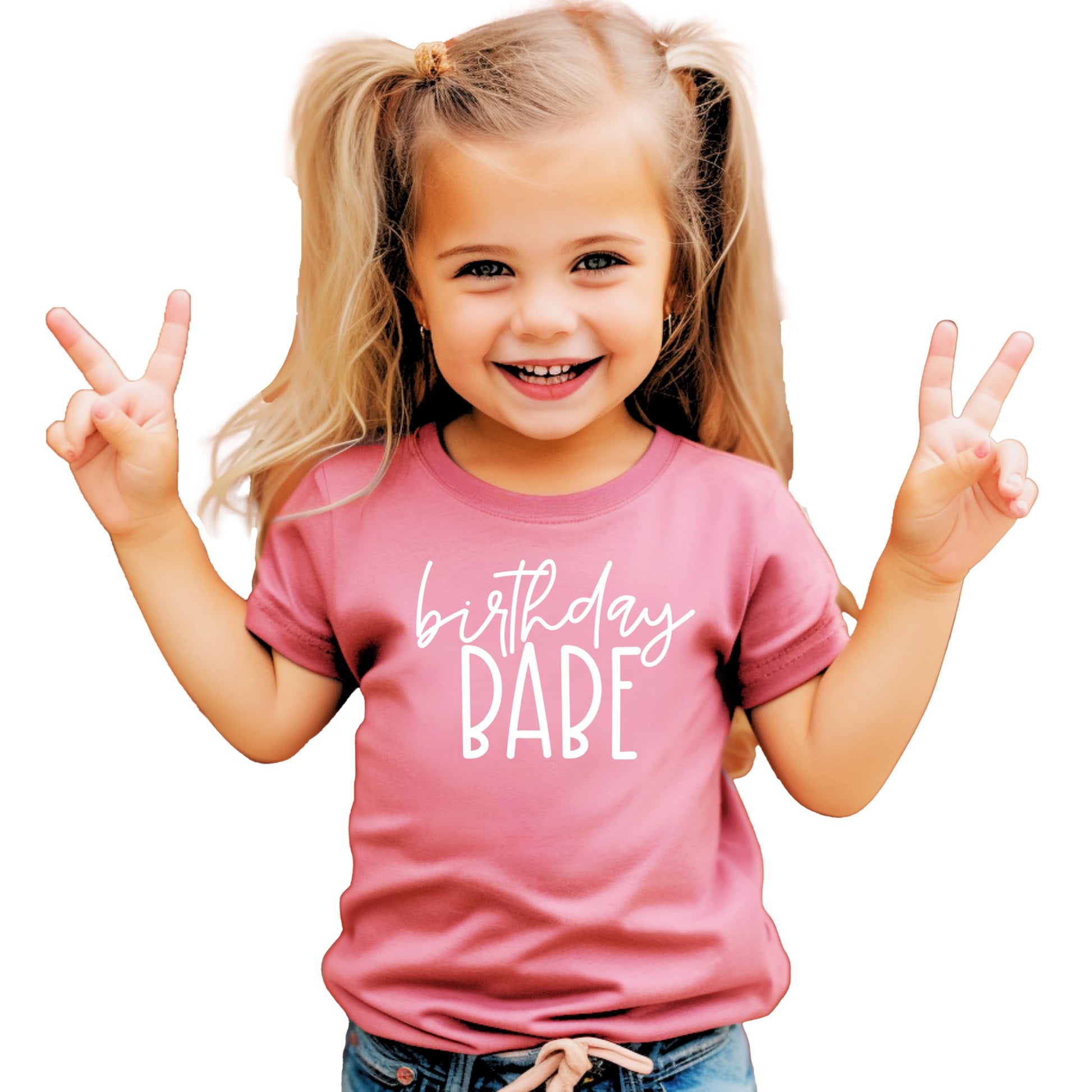Purple Birthday Babe script graphic shirt for girls by Olive Loves Apple
