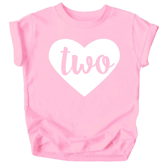 Close-up of Two in Heart 2nd birthday shirt design print detail