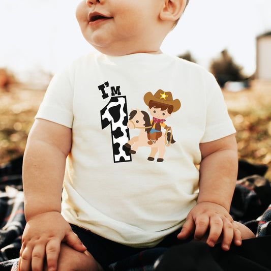 1st Birthday Cowboy Themed Shirt for Boys I'm 1 First Birthday Country Tee