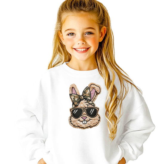 Easter bunny girls sweatshirt shown flat with detailed design view