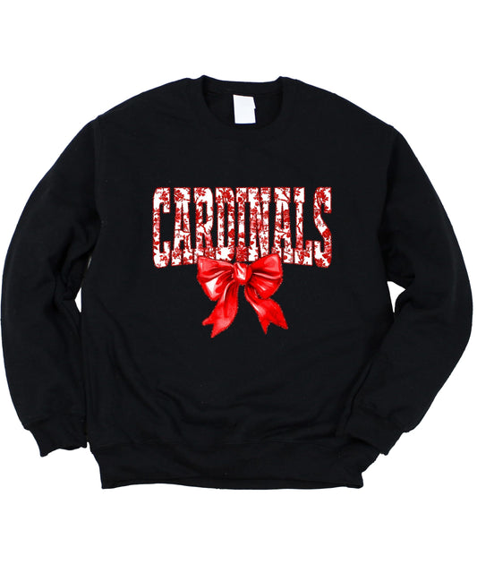 Floral Cardinals Team Sweatshirt for Women, Teens & Kids Red Coquette Bow Sports Team Sweater