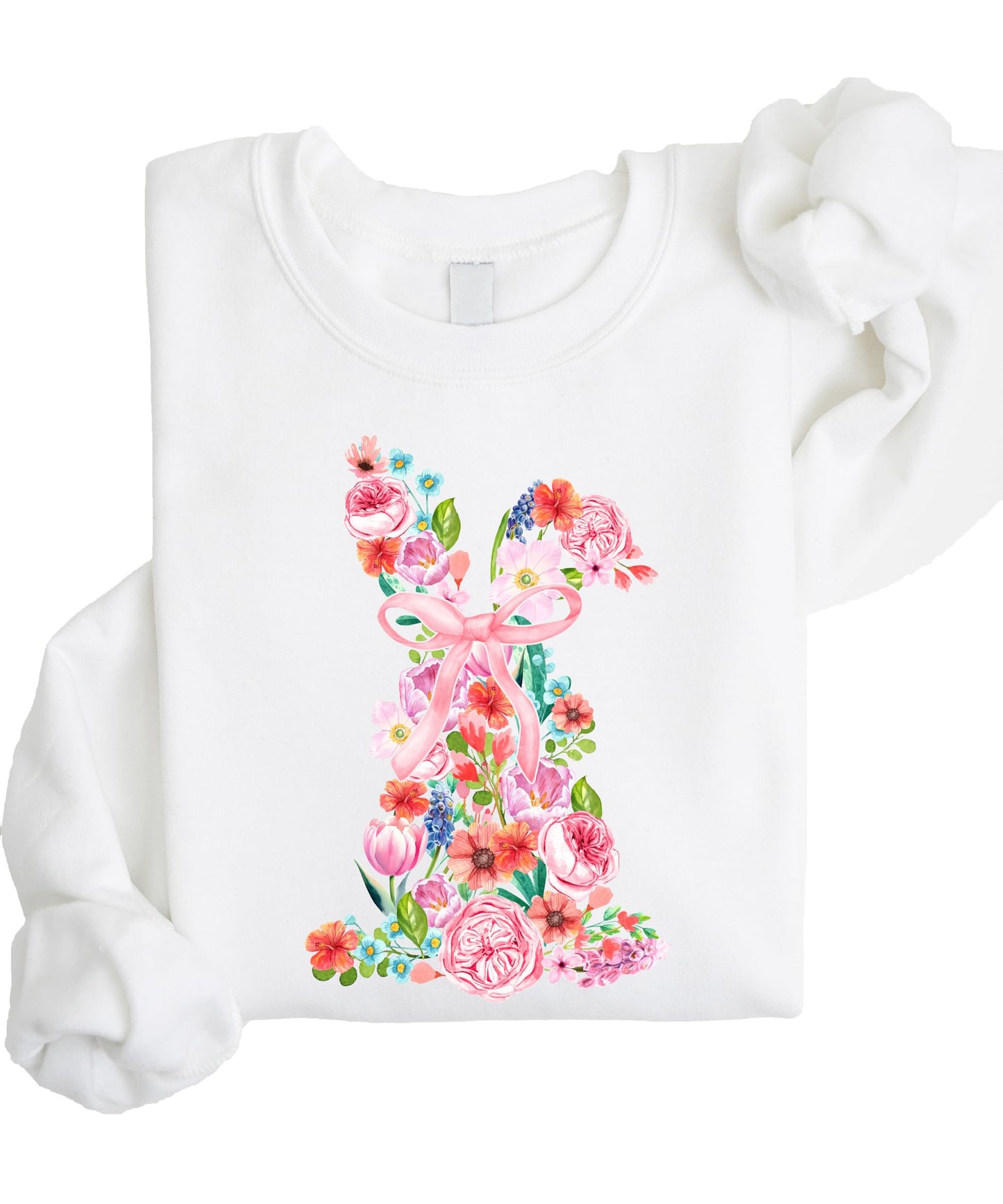 Floral Easter Bunny Sweatshirt for Women Teens and Girls Spring Watercolor Crewneck