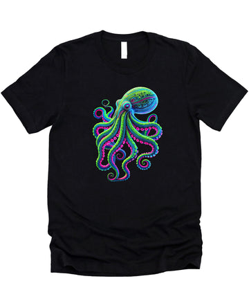 Trendy Octopus T-Shirt for Men and Youth Boys Colorful Neon Ocean Animal Graphic Tee