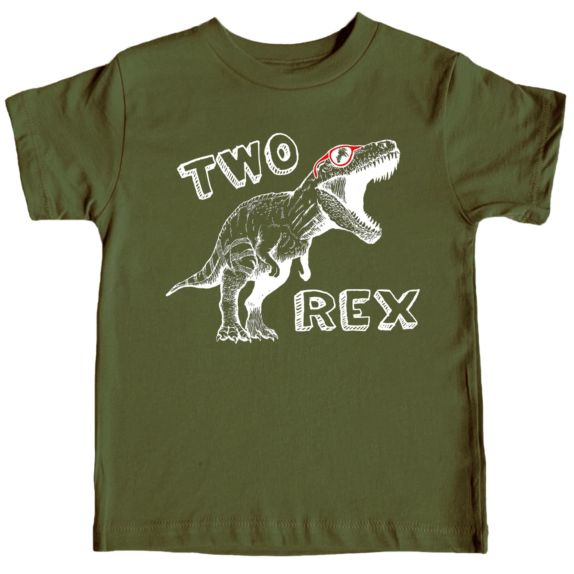 Front view of 2nd birthday dinosaur T-Rex shirt for boys and girls in mauve