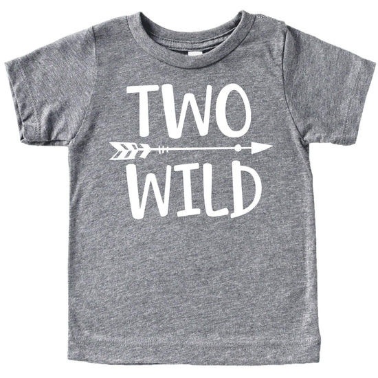 Front view of the Two Wild toddler birthday shirt with bold graphic print